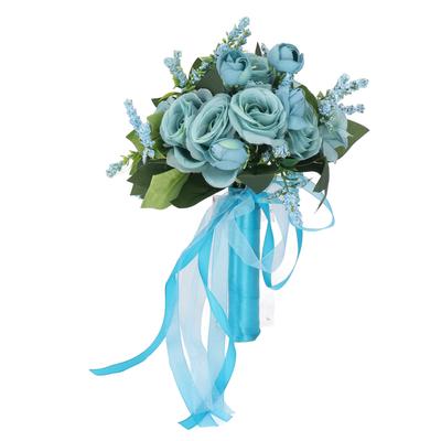 Wedding Bouquet Simulation Artificial Rose Lifelike Green Leaves Modern Elegant Rose for Wedding