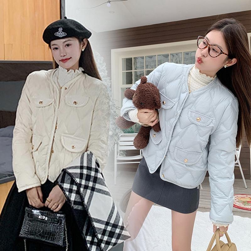 Xiaoxiangxiangfeng thin cotton jacket short Xiaoxiangfeng sea salt blue milk cream white grapefruit powder