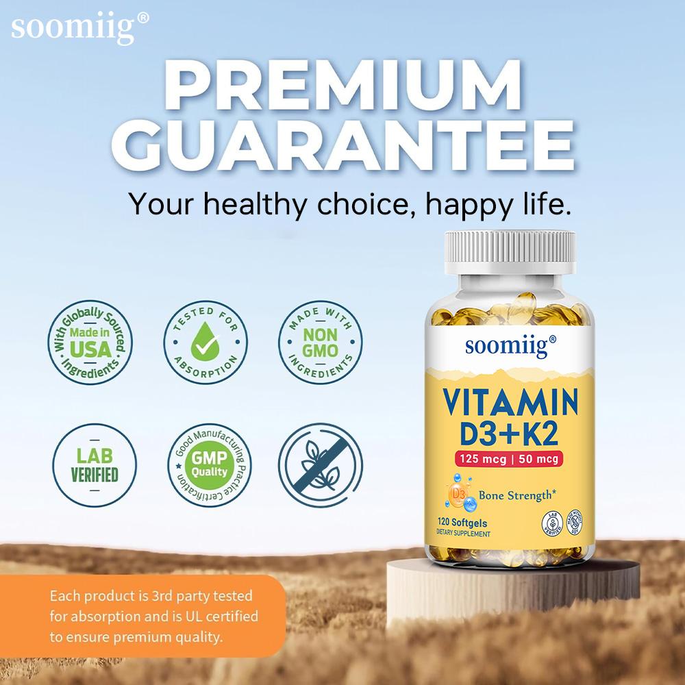 Vitamin D3 125 Mcg+Vitamin K2 50 Mcg, Calcium 110 Mg, 120 Softgels Per Bottle