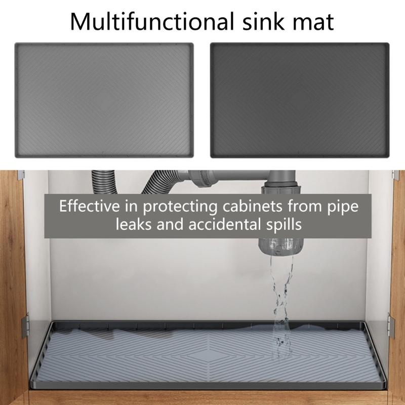 Under Sink Mat ,Silicone Under Sink Liner Pad with Drain Hole Designs Water-proof Sink Pad for Kitchen and Bathroom