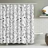 Modern Bathroom Decor: White Floral Shower Curtain With Black Pattern For Home Bathing Area Waterproof Fabric Size Customizable