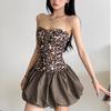 2025 Retro Leopard Print Spaghetti Strap Dress: Slim Fit, High Waist Puff Skirt Mini