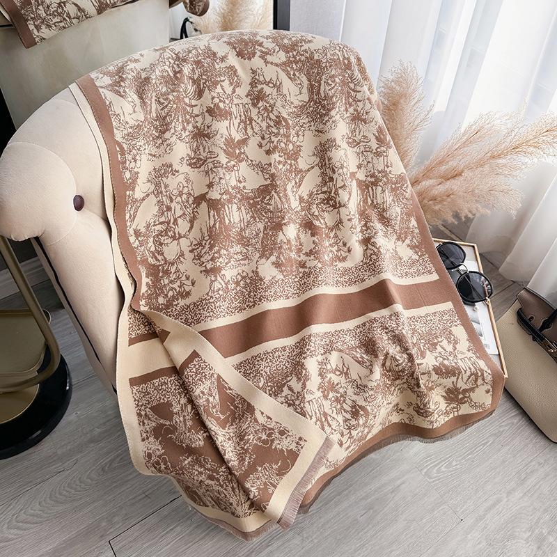 Tropical Jungle Wind Contrasting Colors Double-Sided Imitation Cashmere Scarf Winter High-End Warm Shawl