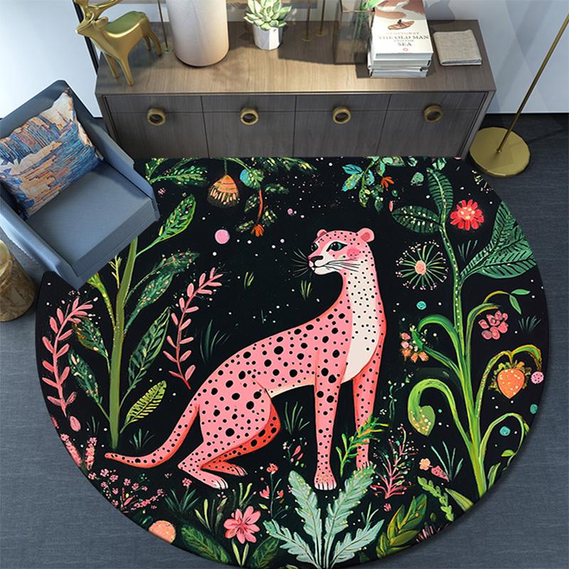 Pink Leopard Round Area Rug,Carpet Rug for Living Room Bedroom Sofa Playroom Decor,Non-slip Floor Mat