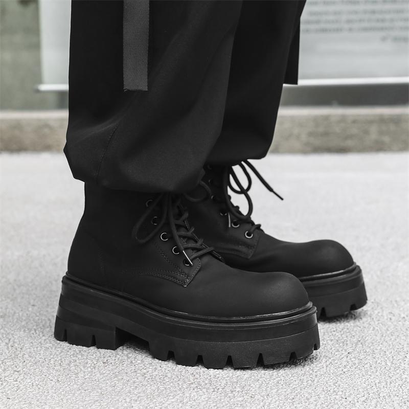 Fashion Fashionable Autumn  Winter New Men's Lace-Up Casual Boot Short-Top Anti-Slip Walking Boot Classic Durable Height-Increasing Boot