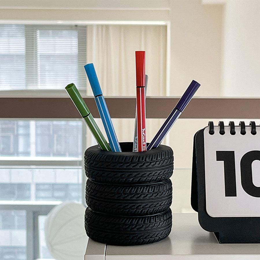 Creative tire pen holder, home desktop  storage decoration, student  stationery, makeup brush storage, boxed accessories