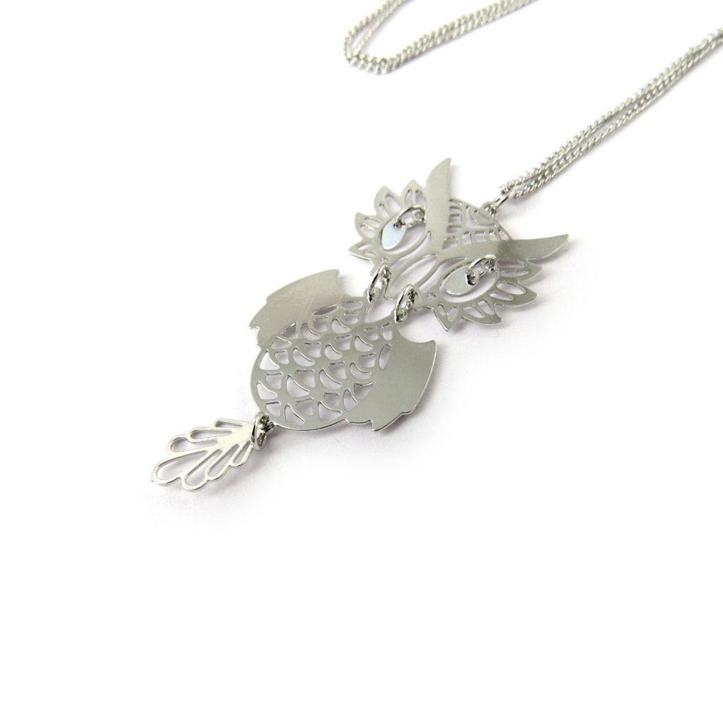 Les Trésors De Lily [N8181] - Silver 'Owls' Designer Necklace