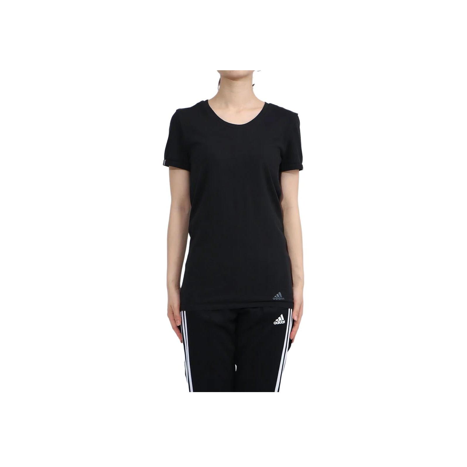 

Adidas Беговая спортивная футболка с круглым вырезом, удобная спортивная футболка с коротким рукавом, женские футболки, черные DW4461 S