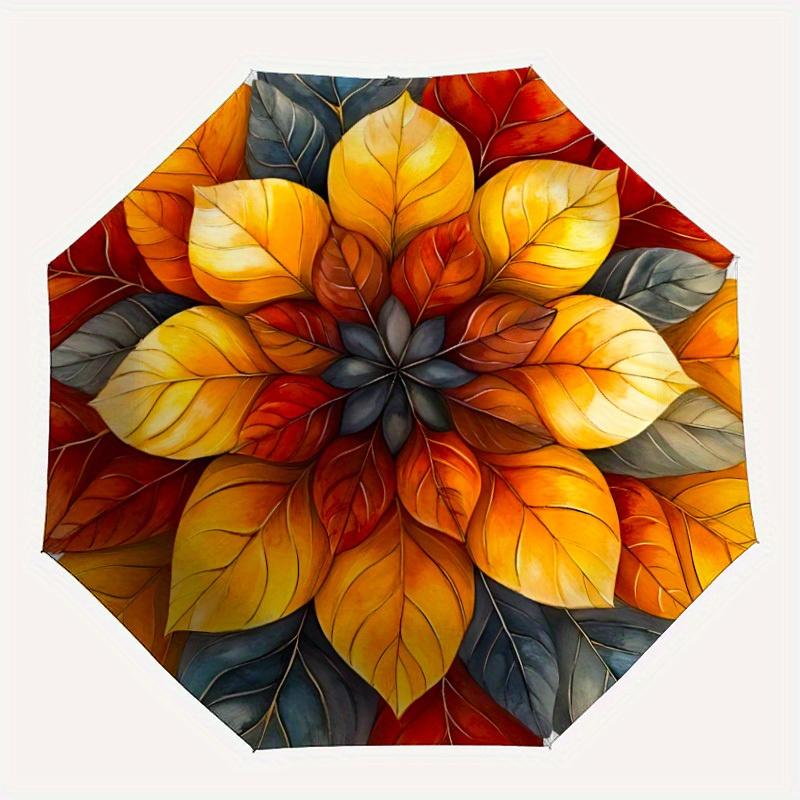 

1pc Autumn Leaves Automatic Open/close Folding Compact Umbrella, 8 Rib Sturdy Canopy, Lightweight Portable, Commuting Use, Gift,,120