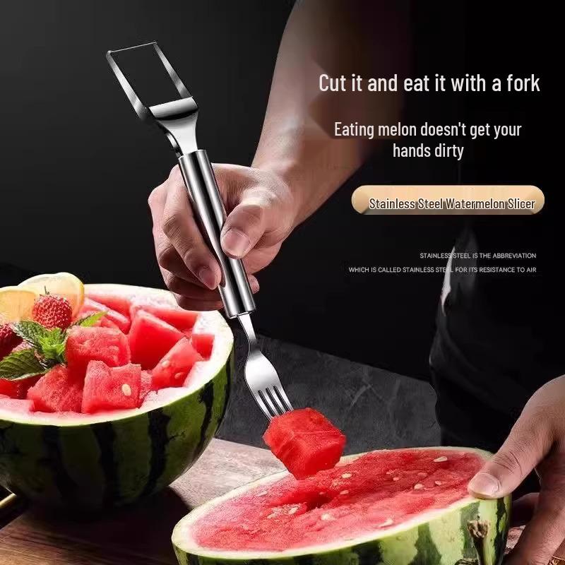 Stainless Steel Dual-Head Watermelon Cutter & Fruit Fork - Multi-Functional Slicer with Newcomer Discount