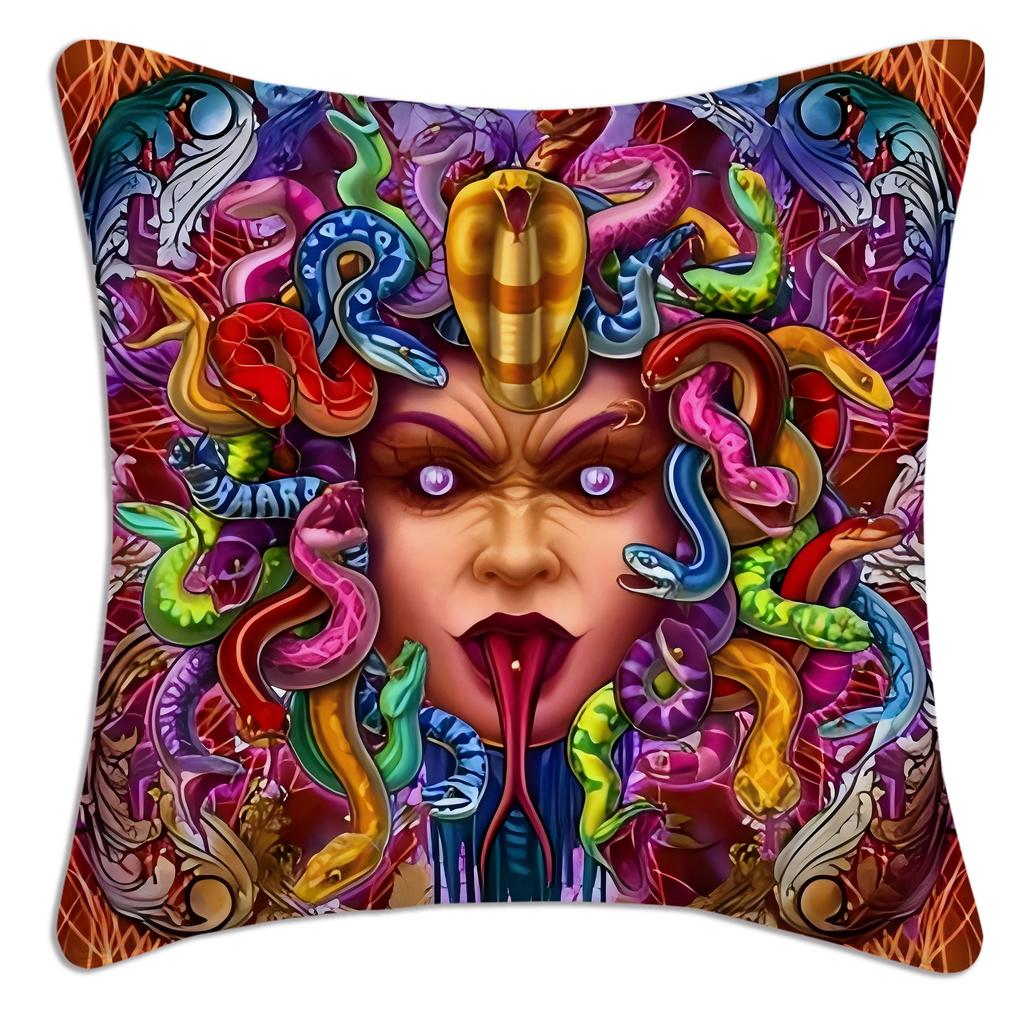 Pillow Covers Cartoon Snakeheaded Medusa Sofa Decorative Home Doublesided Printing Short Plush Cute Cushion Cover