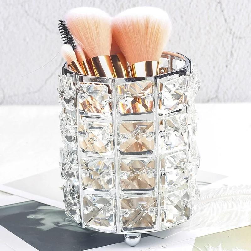 Crystal Makeup Brush Eyebrow Pencil Storage Tube Jewelry Storage Container Metal Storage Box European Style Cosmetic Organizer