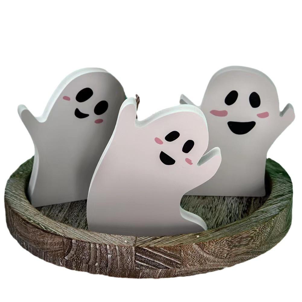 3 Stück Halloween Holz Geist Tablett Geschichtete Dekoration Halloween Party Holz Desktop Logo Heim Desktop Dekoration Handwerk