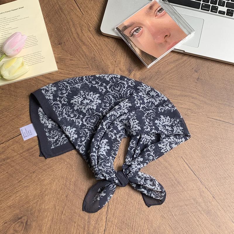 Georgette silk scarf neck small square scarf neck protection scarf fresh floral headscarf summer women's pastoral headband hair accessories