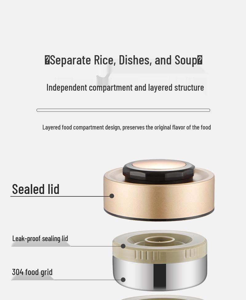 Three-Layer Insulated Stainless Steel Lunch Box - Large Capacity, Portable, Compartmented Container for Students and Office Workers