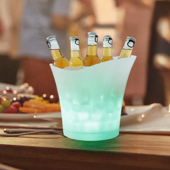 Xiaobudian LED Light Up Ice Bucket, Glowing Beer Bucket with Color Changing Lights, Battery Powered Champagne Cooler for Bar KTV Party
