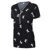 Women Ladies Plus Size Print Zipper Short Sleeve V-neck Pullover Tops Shirt