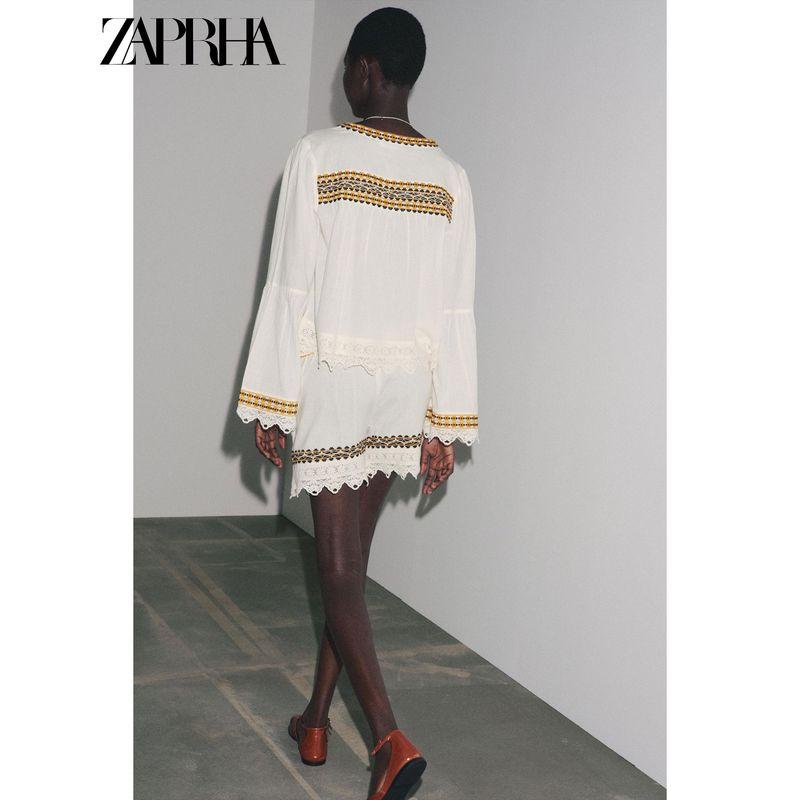 Zaprha 2025 Summer New Fashion Contrast Color Embroidery Design Mid Waist Tether Adjustable Shorts 2903242