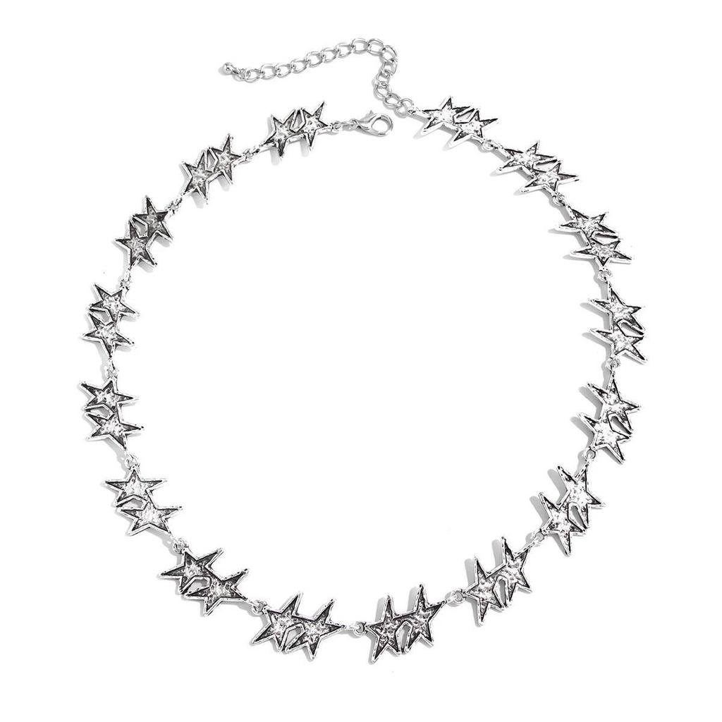 Salircon Colliers Punk Créatifs Étoile à Cinq Branches pour Hommes Argent Vintage Chaîne de Clavicule Réglable Bijoux Tendance Rue