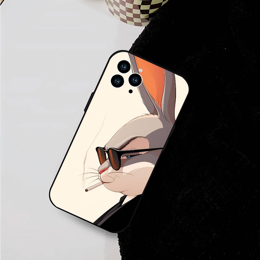 Animal Bunny For IPhone 17 Air 16 15 14 13 12 11 Pro Black Soft Cover Phone Case