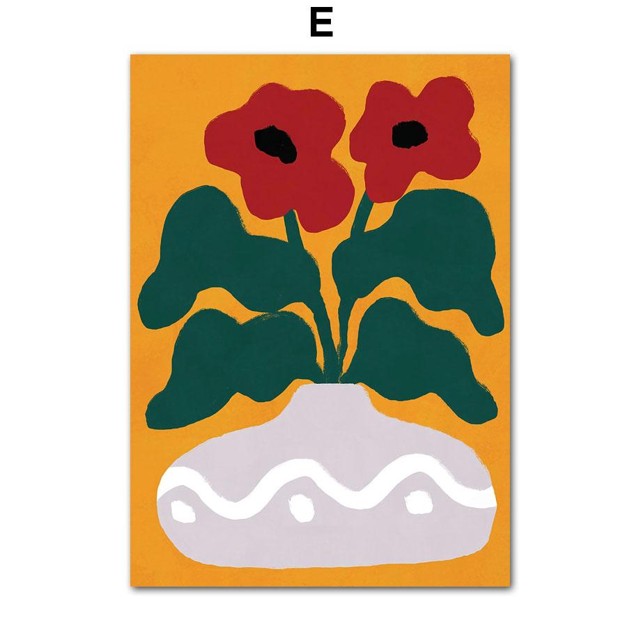 Retro Flowers Vase Leaves Gallery Colorful Funky Poster And Prints Wall Art Canvas Painting Wall Pictures For Living Room Decor