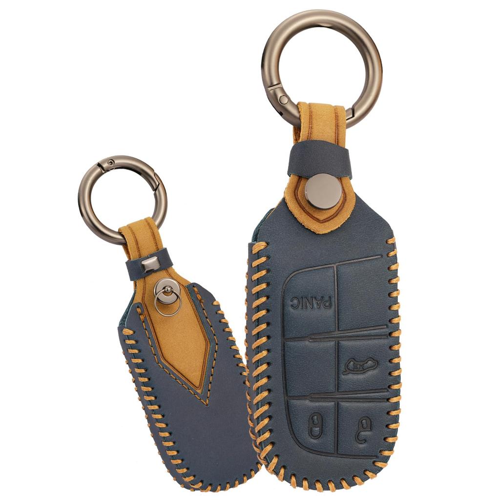 [TECART] Jeep Key Case, Keyal, Genuine Leather, Full Protection, Keyring, Fits Jeep, Dodge Chrysler,