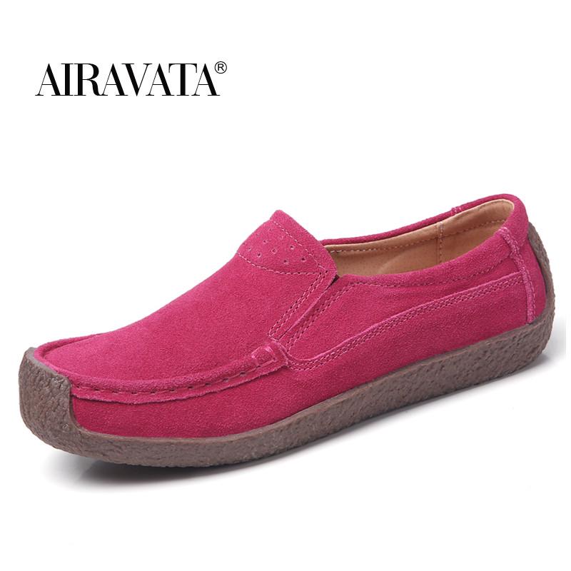 

Модные женские туфли из натуральной кожи, сшитые вручную замшевые лоферы на плоской подошве, размер 35-42 42 розы красного