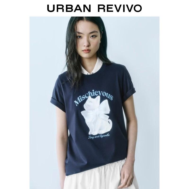 UR2026 Women s Casual Cat Print T-shirt L