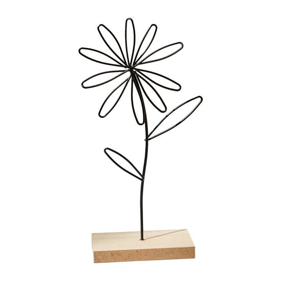Scandinavian Style Wall Decor Nordic Wrought Iron Decoration, 3D Hollow Flower Ornament with Wood Base, Modern Farmhouse Handcrafted Figure for Living