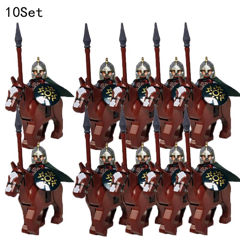 10 Sets Gondor Knight LOTR 9471 Fountain Guard & Castle Roman Solider Black Falcon With Horse Figure Building Block Kids TOYS