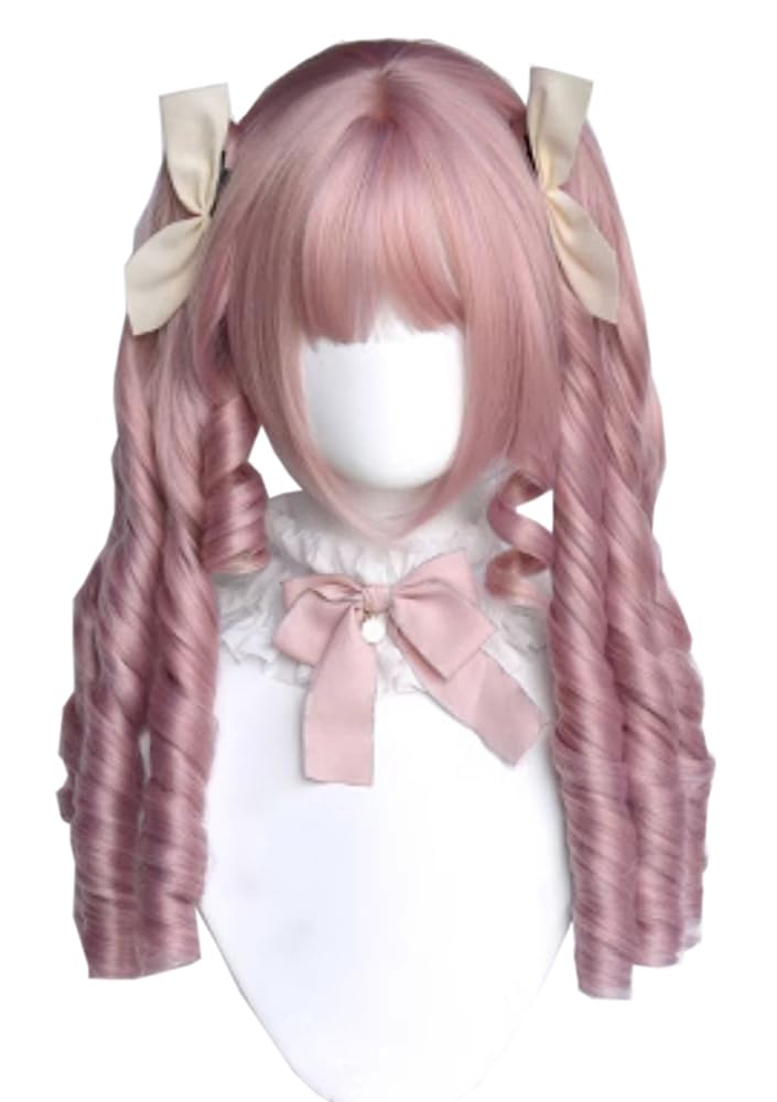 Lolita Wig with Vertical Rolls and Featuring Fluffy Curls and a Includes a Net for Added Heat Resistance and Perfect for Everyday or Everyday Pink