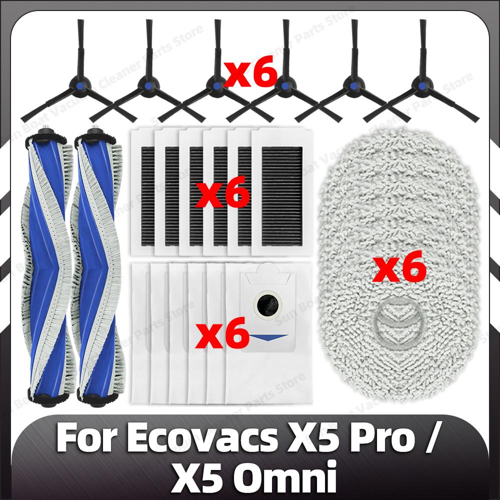 Compatible for Ecovacs X5 Pro / X5 Omni Replacement Main Side Brush HEPA Filter Mop Pads Dust Bags Spare Parts Accessories