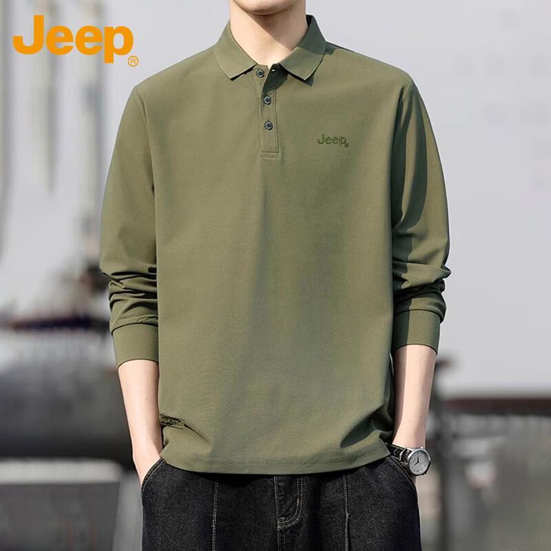 Jeep Men's Solid Color Long Sleeve Polo Shirt