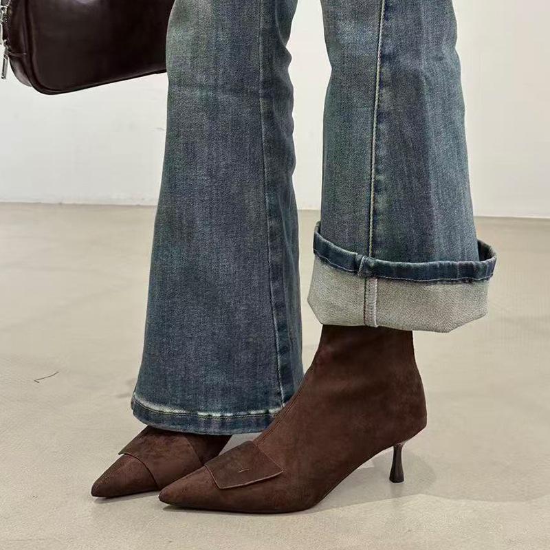 Pointed Short Boots Women's 2025 Autumn and Winter New Women's Boots Thin Heel Boots High Heels Short Boots Thin Boots Martin Boots