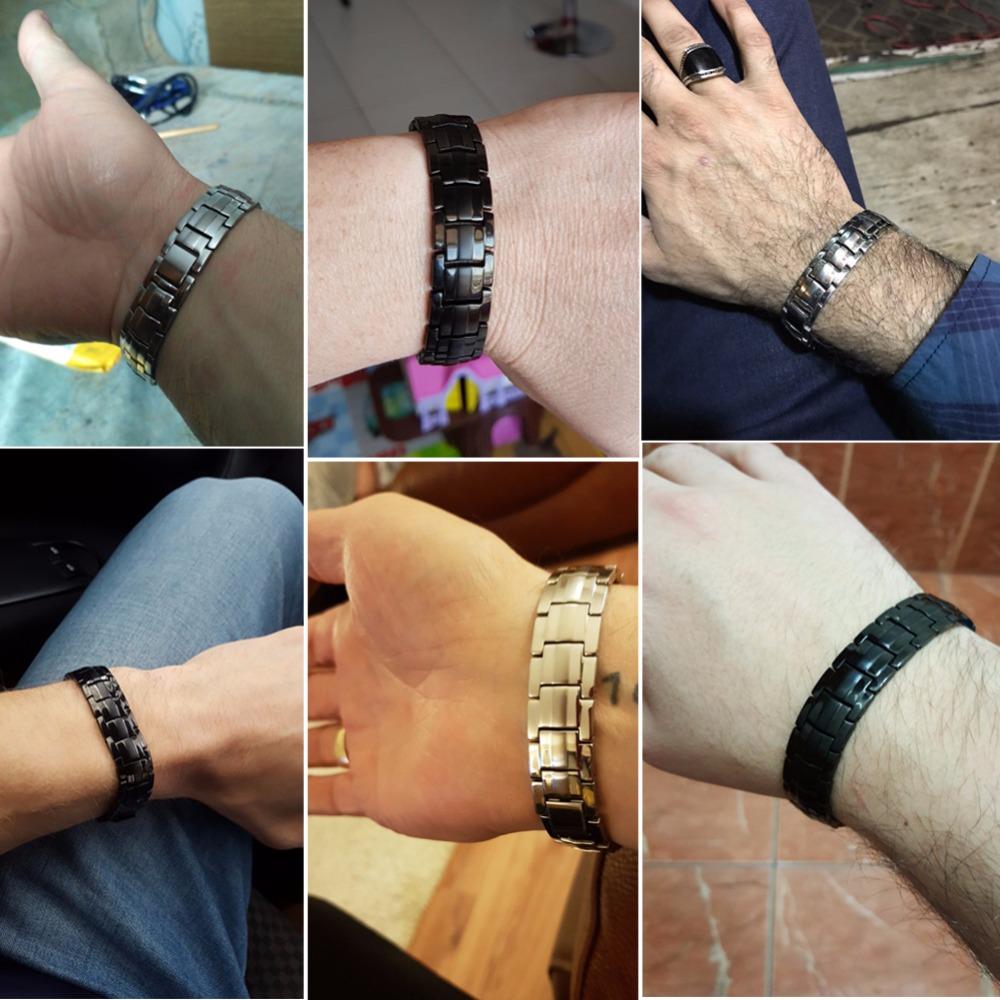 Vinterly Black Bracelet Men Hand Chain Link Energy Health Germanium Magnetic 15mm Stainless Steel Jewelry Women Male Waterproof