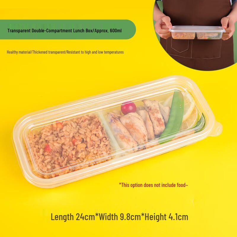 Disposable 600ml 2-Compartment Food Containers with Lids