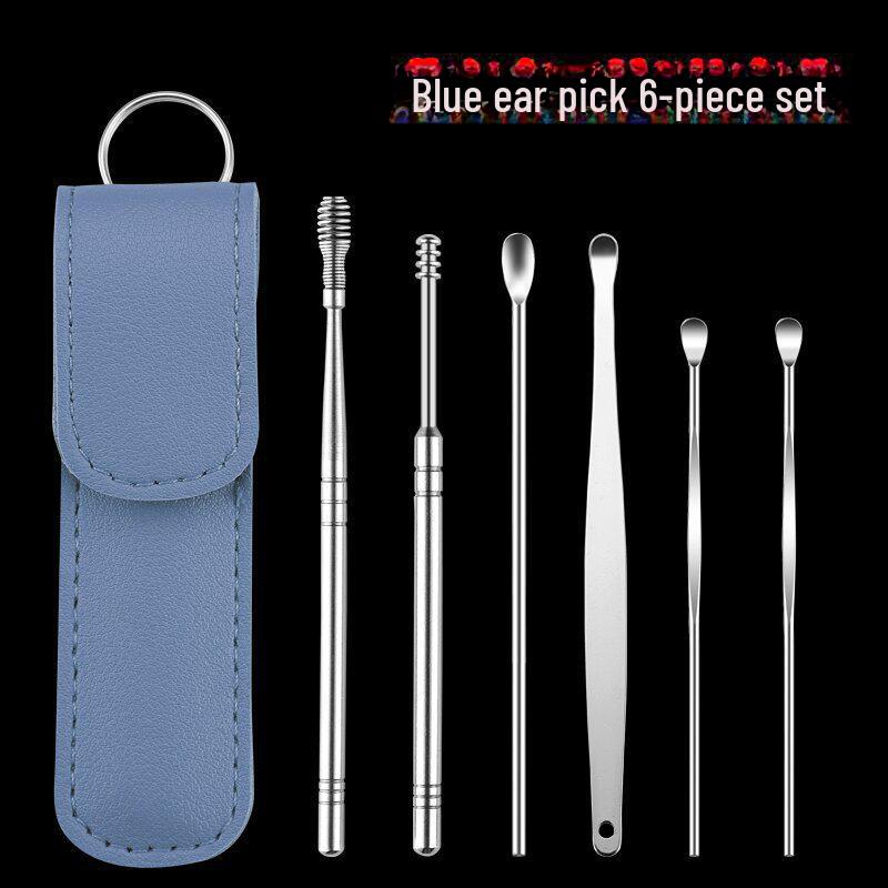 

Набор из 6 ушных палочек с кожаным чехлом - Портативный дизайн со спиральной пружиной