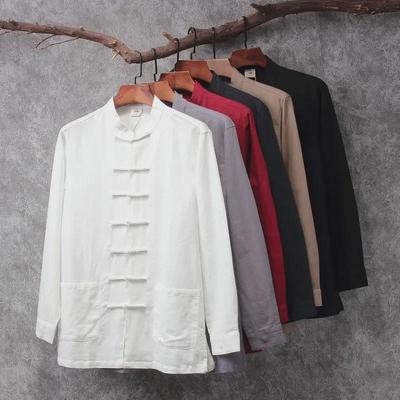 Men's Long-Sleeve Chinese Hanfu Shirt - Cotton & Linen Blend, Spring/Autumn Collection