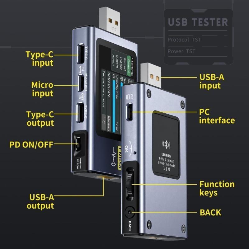 FNB58 USB Voltmeter Amperemeter Schnelllade-Tester Tragbares Stromspannungsmessgerät mit 2,0-Zoll-LCD-Display