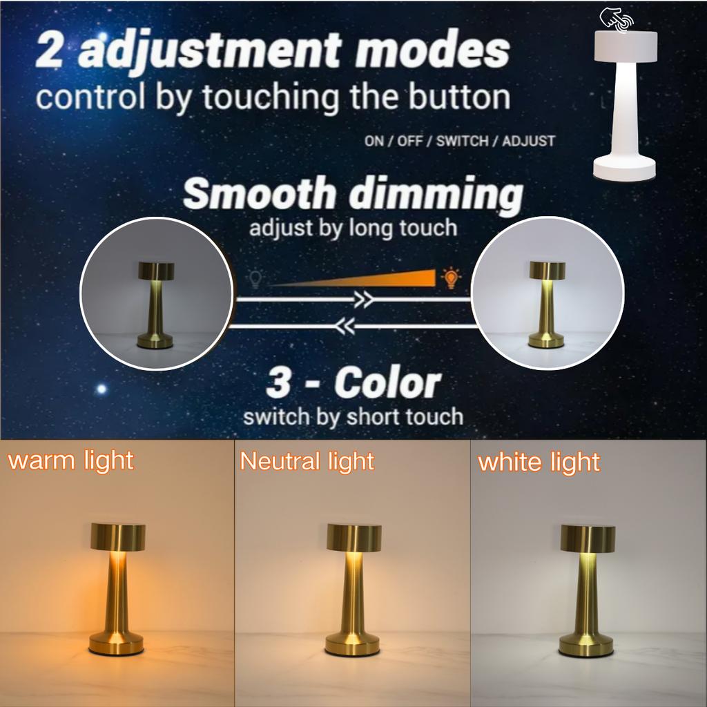 LED Desk Lamp Retro Bar Touch Dimming 3-color Rechargeable Dining Table Night Light, Used for Bedroom Desktop Bar Decoration