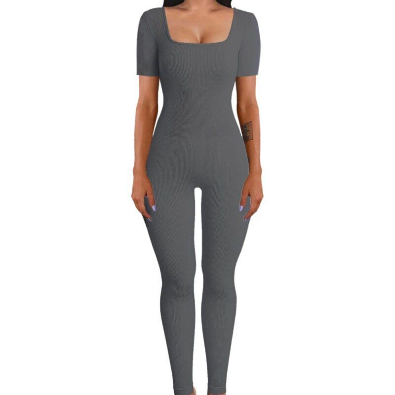 Amazon European and American Foreign Trade Women's Clothing Jumpsuit Autumn and Winter New Ribbed Square Neck Butt-Lifting Slim Sexy Jumpsuit