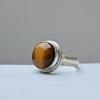 Tiger Eye Round Statement Ring, 925 Sterling Silver, Minimalist Handmade Bohemian Ring, Everyday Wear Jewelry