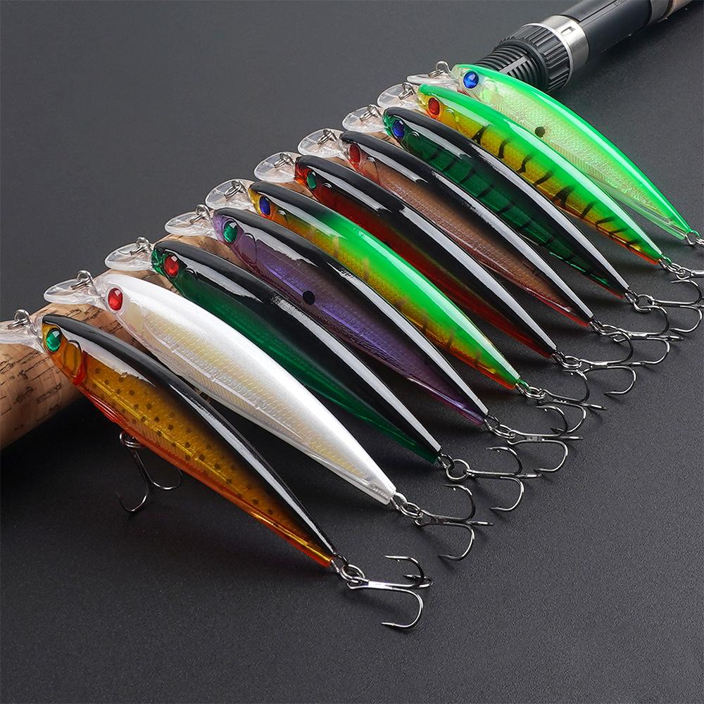 10Pcs Fishing Lures Hard Bait Minnow Swimbait Crankbait Jerkbait Popper Topwater Lures with Treble Hooks for Bass Trout Walleye