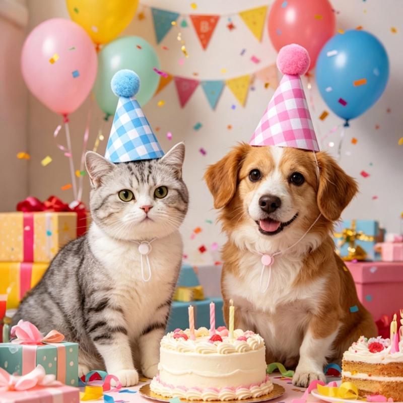 Nonwoven Pet Birthday Hat for Small Dog Cats, Checkered Party Cap, Elastic Cord, 10 X 6 Cm, Headpiece for Celebration Party