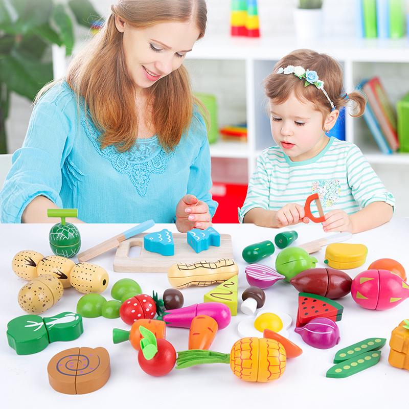 6/9/12pcs Fruit Cutting Toys Magnetic Wooden Cutting Fruits Vegetables Play House Simulation Kitchen Food Toys for Children