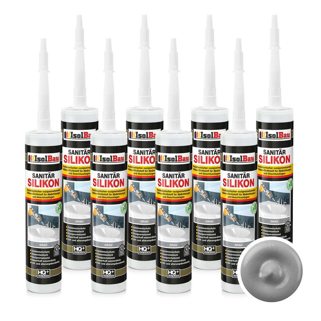IsolBau Sanitary Silicone Gray Sanitär Silikon 8 x 300ml