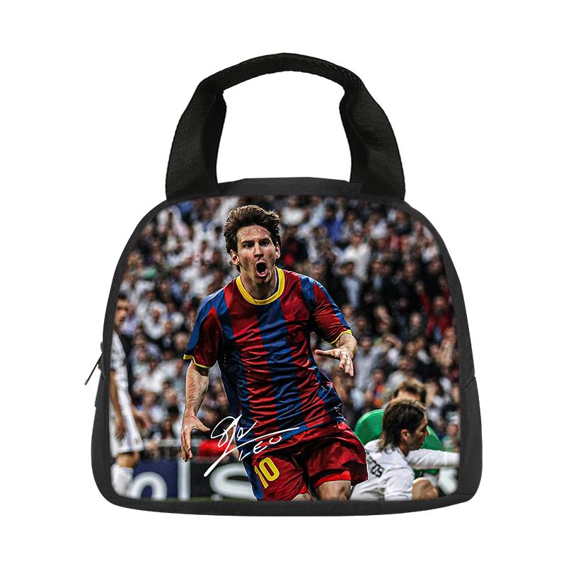 M-Messi School Handbag Insulated Lunch Bag Football Star Student Bento Food Container Bags Reusable Thermal Cooler Lunch Box