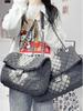 2024 Trendy Ink Wash Denim Quilted Hobo Bag: Large Capacity Chain Shoulder Crossbody Bag