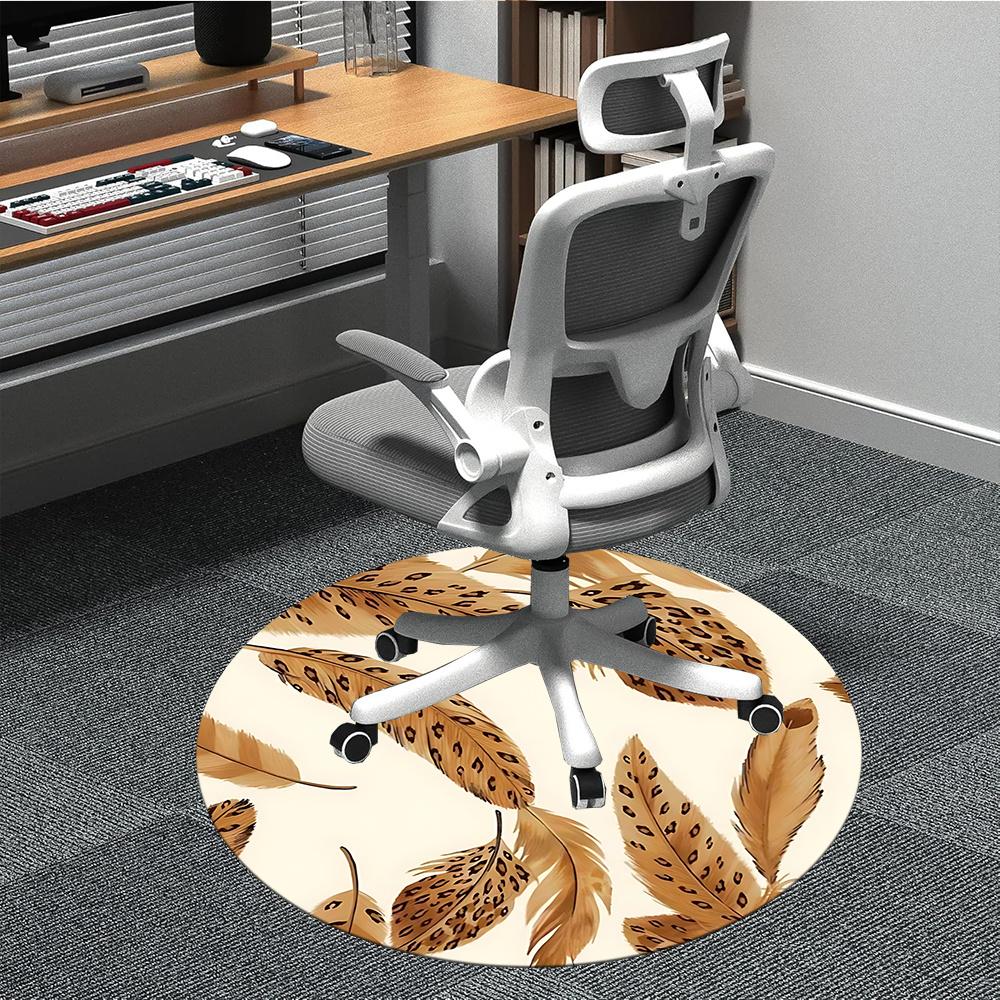 

1pc Leopard Print Feathers Office Round Area Rug, Indoor Mat Suitable ForOffice, Under Office Chairs Bedroom Living Room Home Decor, Room Decot021 80cm by 80cm