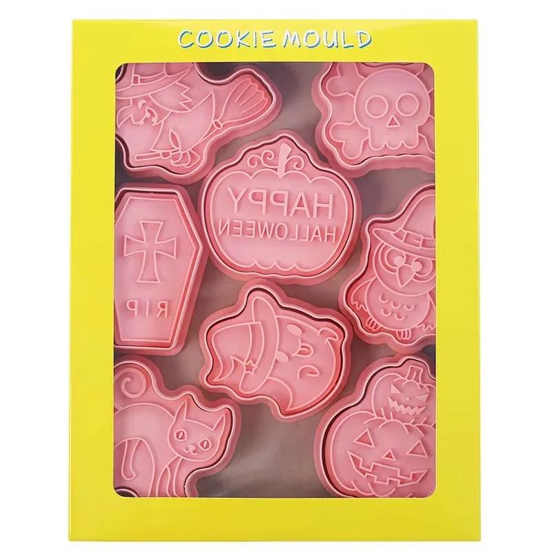 

Halloween Cookies Cutters Cartoon Pumpkin Pressable Biscuit Mold Plastic Confectionery Fondant Cookie Stamp Baking Pastry Tools